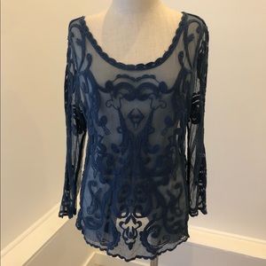 Eyelet Lace Sheer Long Sleeve Blouse